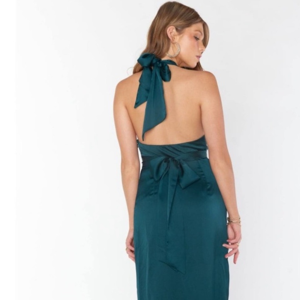 Show Me Your Mumu Adele Halter Maxi Dress in Deep Emerald Luxe Satin M NWT - Picture 5 of 16